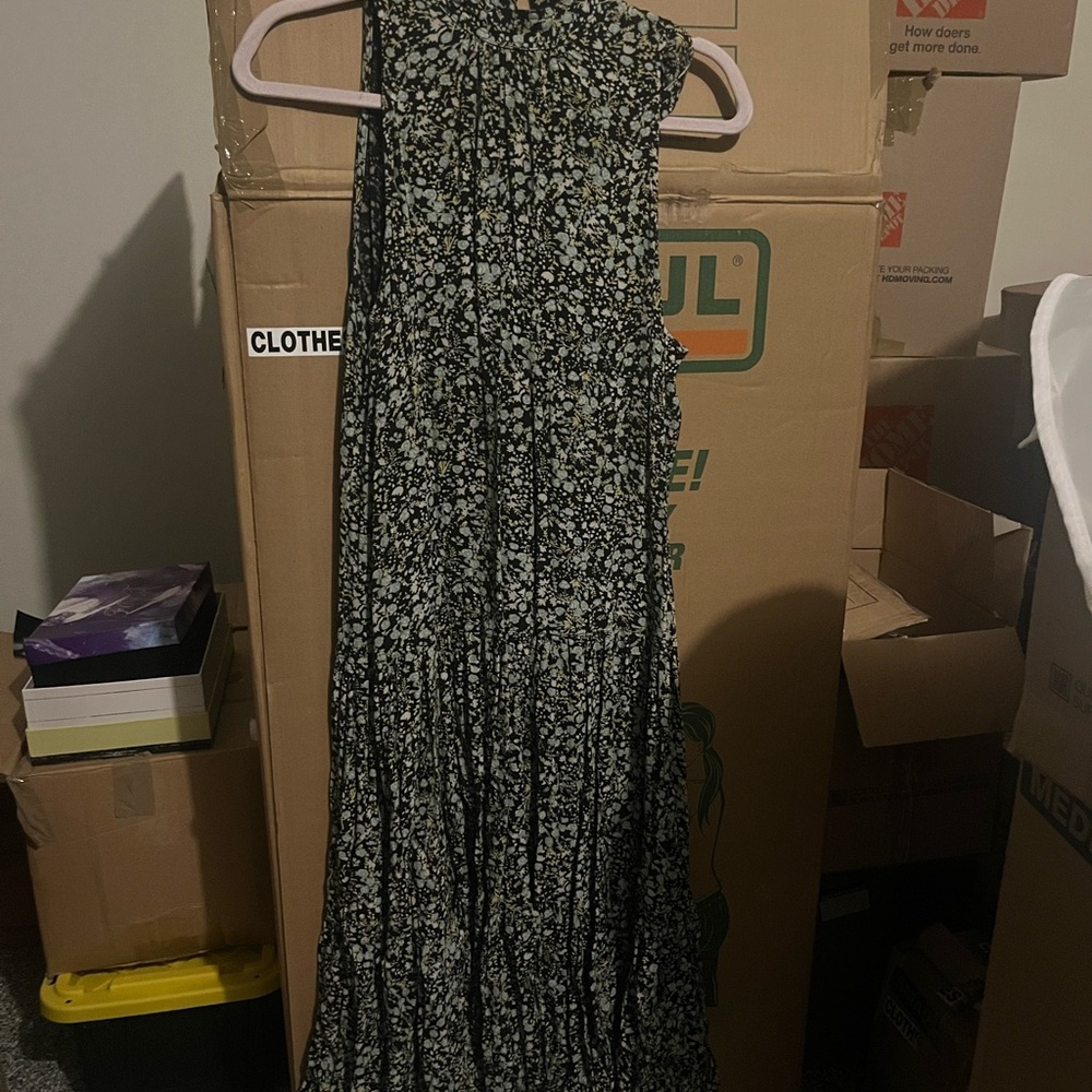 J. Crew Black and White Tiered Midi Dress Mock Neck Sleeveless